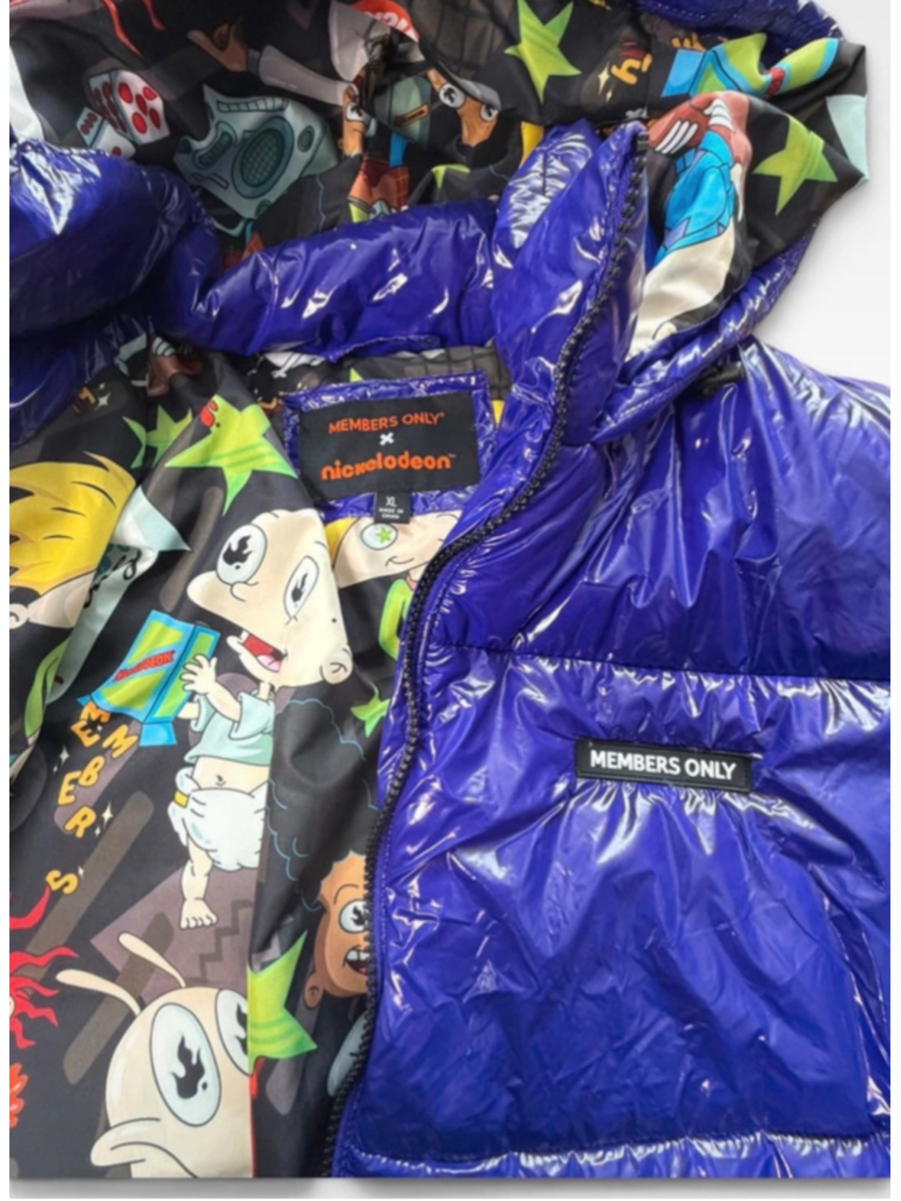 🔥 Members Only x Nickelodeon Ultra-Glossy Puffer Jacket XL Rare 90s Cartoon Col - Picture 7 of 7